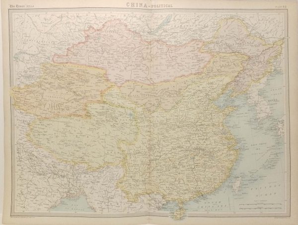Large antique map from 1922 of China Political.