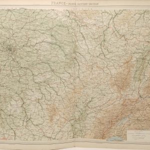 Large antique map from 1922 of France North Eastern section.