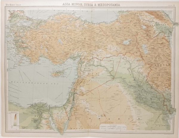 Large antique map from 1922 of Asia Minor, Syria and Mesopotamia