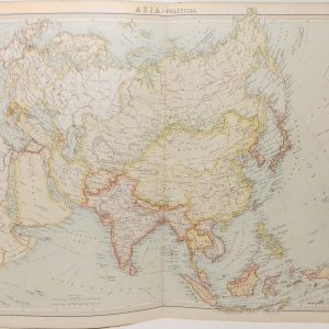 Large antique map from 1922 of Asia Political.