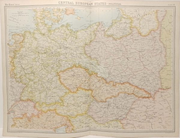 Large antique map from 1922 of the Central European States Political.