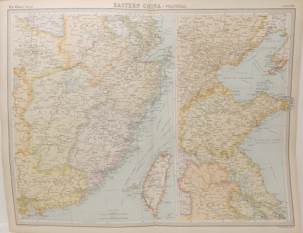 Large antique map from 1922 of Eastern China Political
