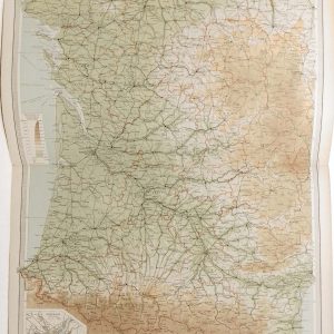Large antique map from 1922 of France South Western, small map Bordeaux bottom left.