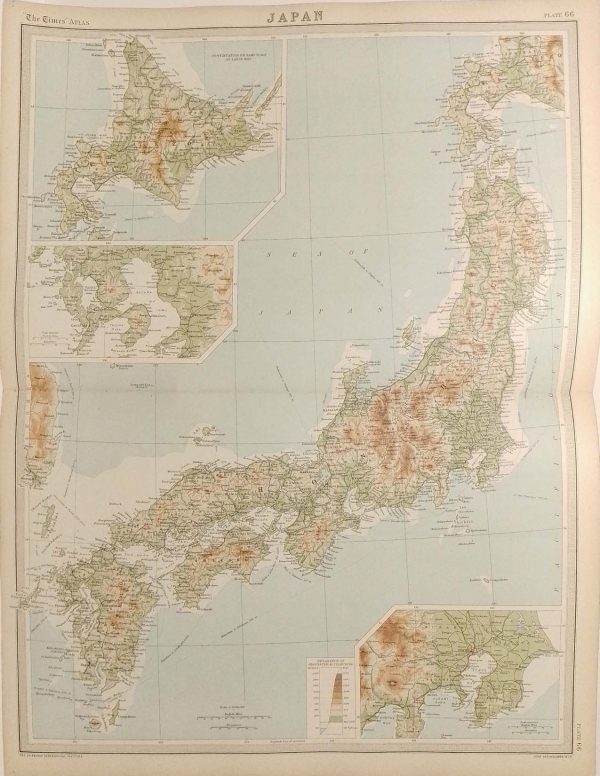 Large antique map from 1922 of Japan