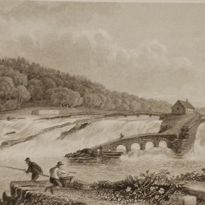 The Coleraine Salmon Leap Derry/Londonderry, 1832 antique print. Engraved by S Lacey and is after a drawing by T M Baynes.