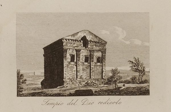 Antique print a copper plate engraving of Tempio del Dio Redicolo in Rome