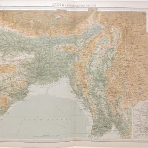Large antique map from 1922 of India North Eastern Section. Smaller map Calcutta area bottom right.