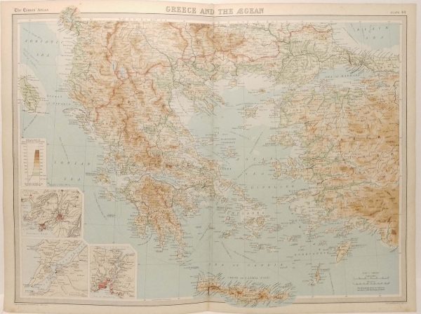 Large antique map from 1922 of Greece and the Aegean.