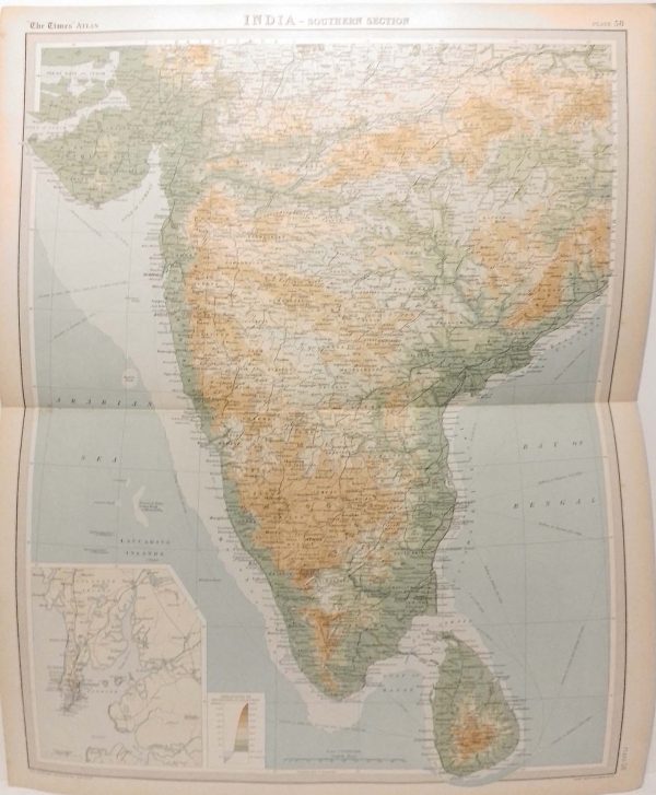 India Southern Section Antique Map 1922