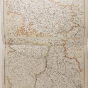 Large antique map from 1922 of the Provinces of the Lower Ganges from Delhi to Calcutta.