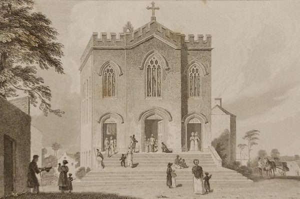 Antique print, titled, St Peter's R.C Chapel & Free Schools, Circular Road, Phibsborough, published 1832.