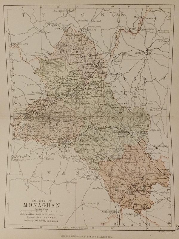 Antique colour map of the County of Monaghan, printed in 1881.