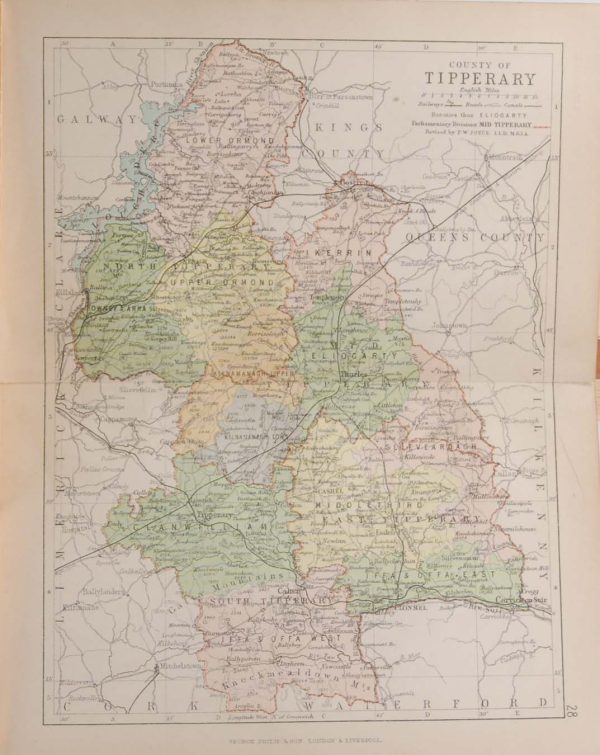 Antique colour map of the County of Tipperary, printed in the 1890's.