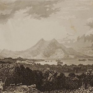 Antique print, titled, The lower lake of Killarney, looking over the Mucruss (Muckross) demesne, published 1832.