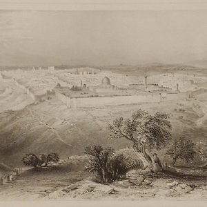 1844 antique print, engraving titled Jerusalem from the Mount of Olives, engraved by E Brandard
