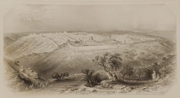 1844 antique print, engraving titled Jerusalem from the Mount of Olives, engraved by E Brandard