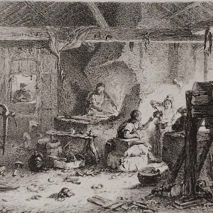 Etching published in 1864, dated in the plate 1851 by Robert Brandard titled The Village Forge