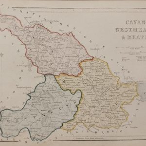 Antique colour Map of Cavan, Westmeath and Meath, the map was engraved by A Adlard and published by Hall and Virtue in London.